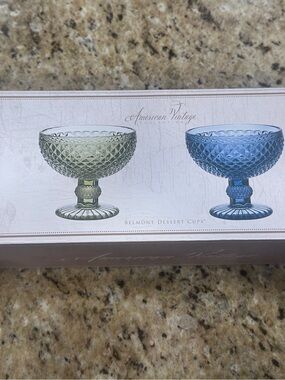 American Vintage Belmont Dessert Coupes in Green, blue, purple, orange-set of 4